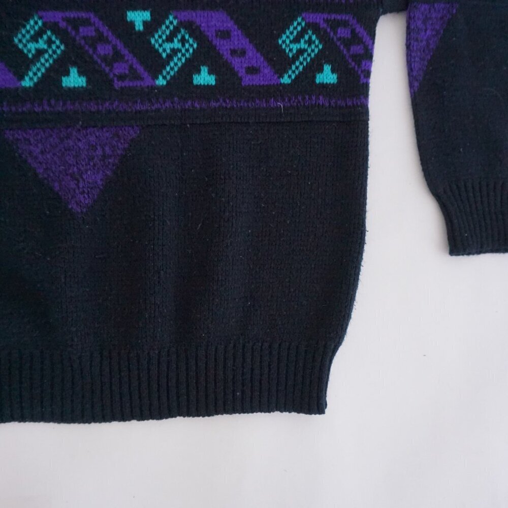 Vintage Bronzini Purple Black Geometric Knit Sweater Abstract Pattern Large - Picture 10 of 10